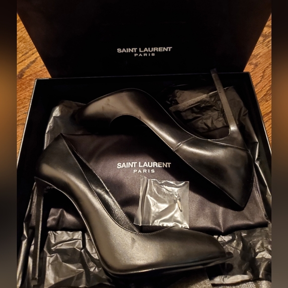 Saint Laurent Black Peep-Toe Black Stiletto Pumps - Size 39 (US 8-1/2 to 9) Used - Picture 8 of 14